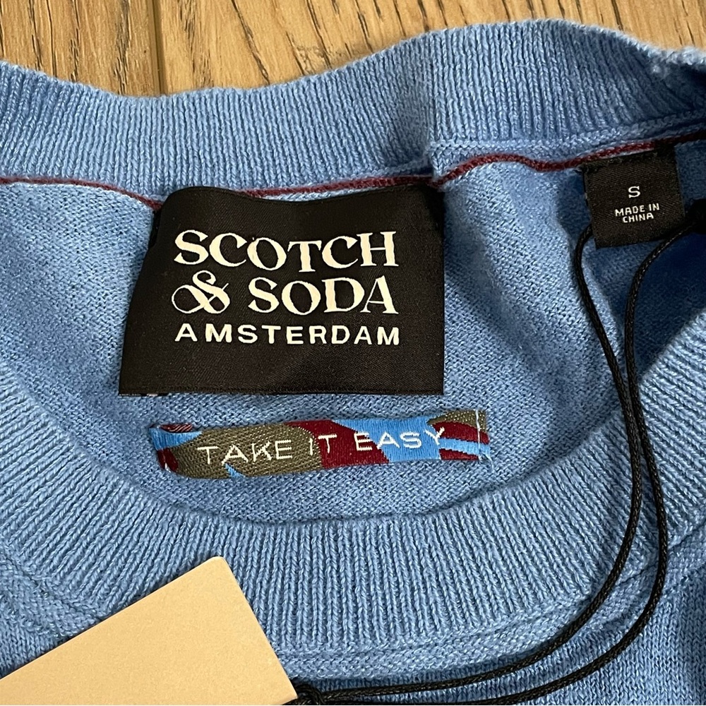 NEW Scotch & Soda Linen-Blend Regular Fit Crewneck Pullover in‎ Lake Blue - Picture 7 of 14